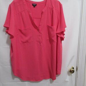Share TORRID Harper Short Sleeve Pink coral Pullover Flutter Sleeve Blouse Size